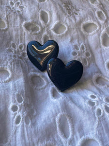 Navy Heart Statement Studs