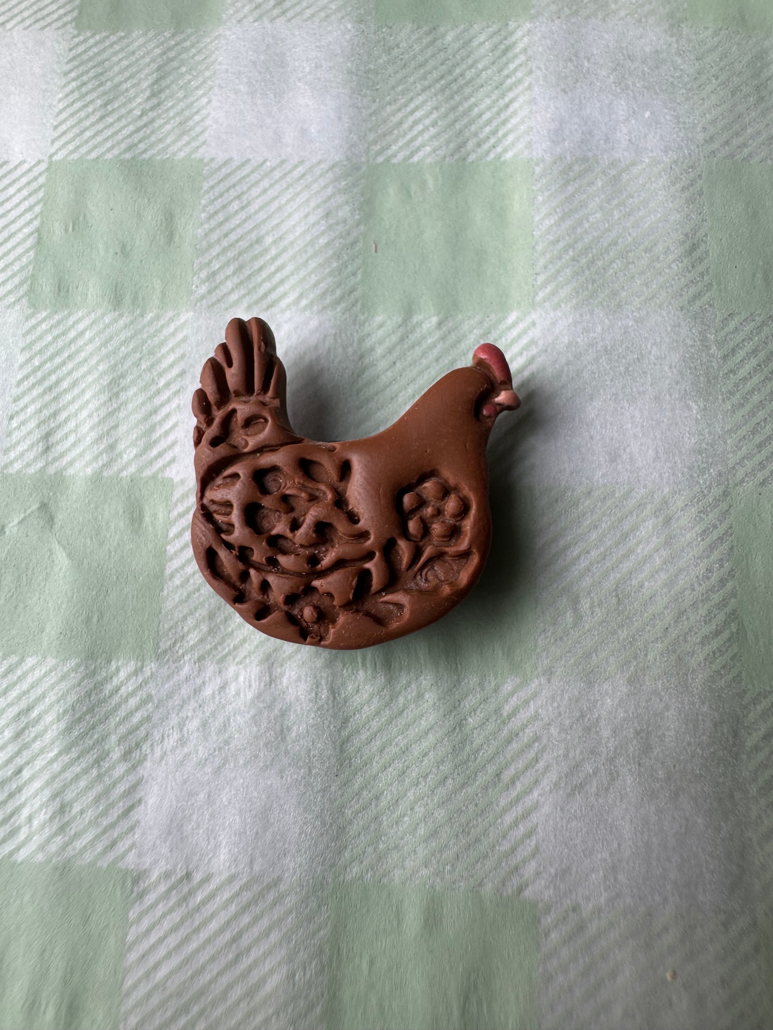 Brown Floral Chicken Magnet