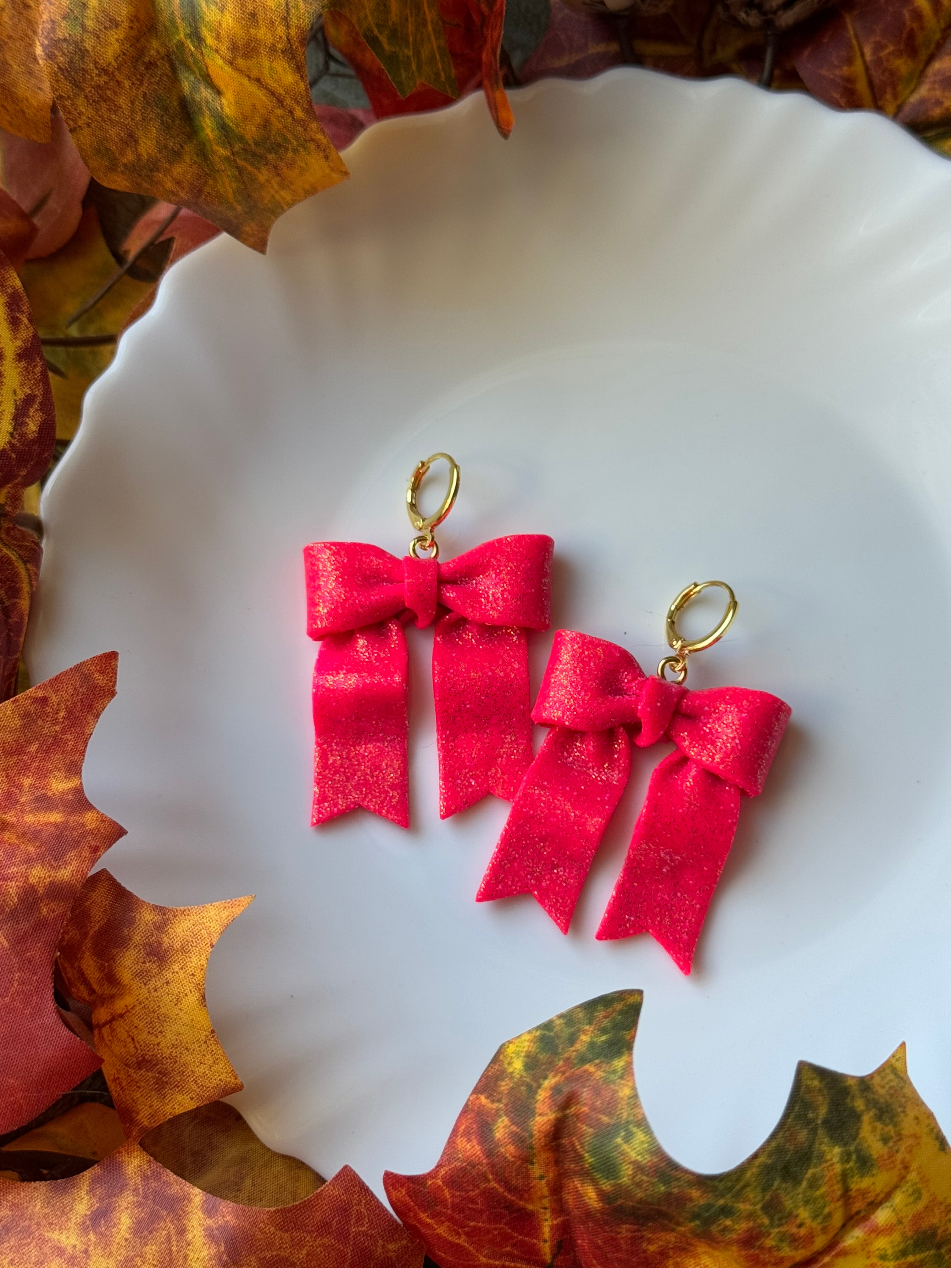 Hot Pink Glitter Bow Huggies
