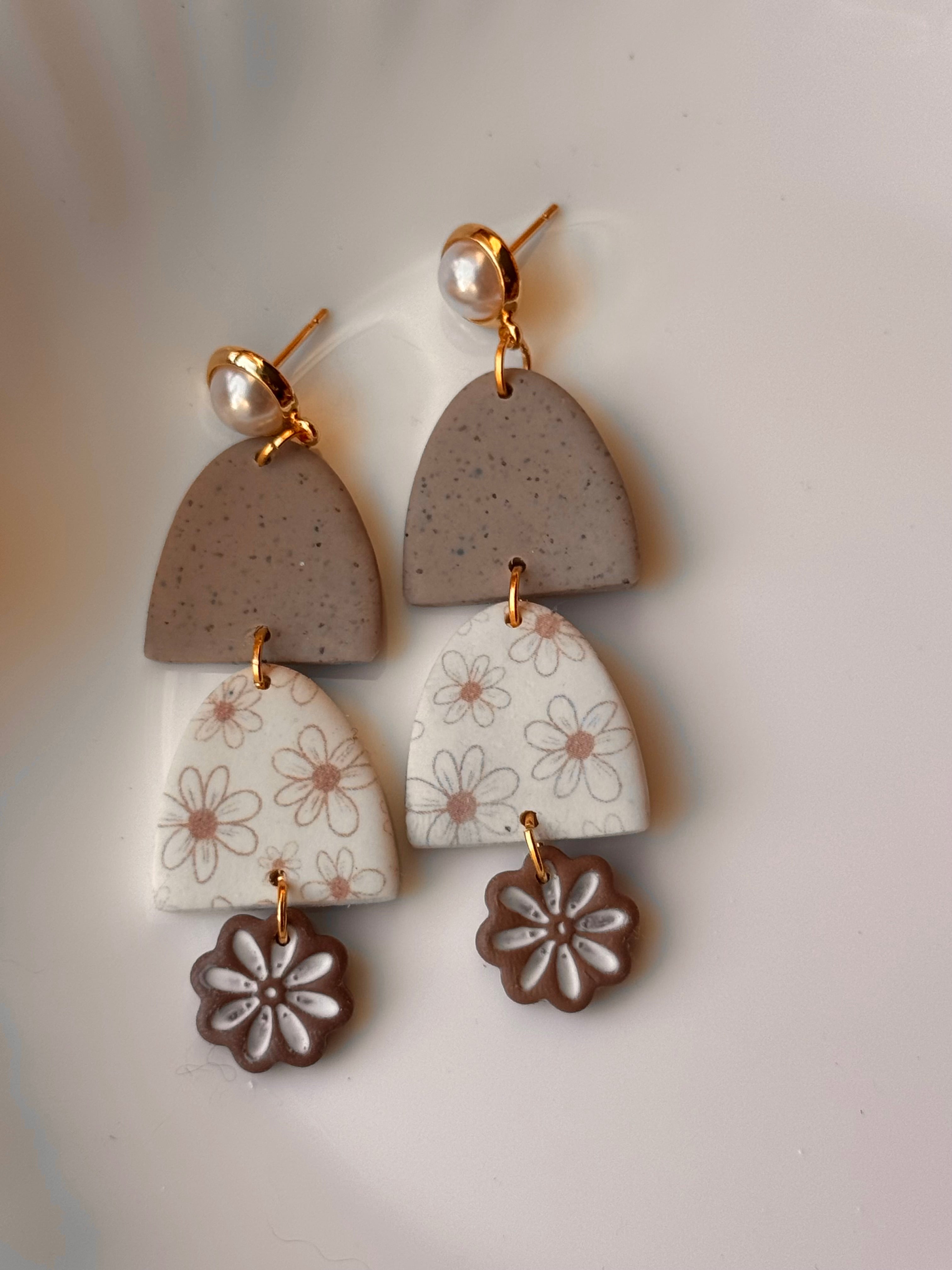 Neutral Daisy Print Dangles