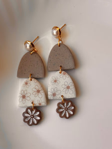 Neutral Daisy Print Dangles