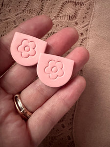 Pink Flower Stamped Studs